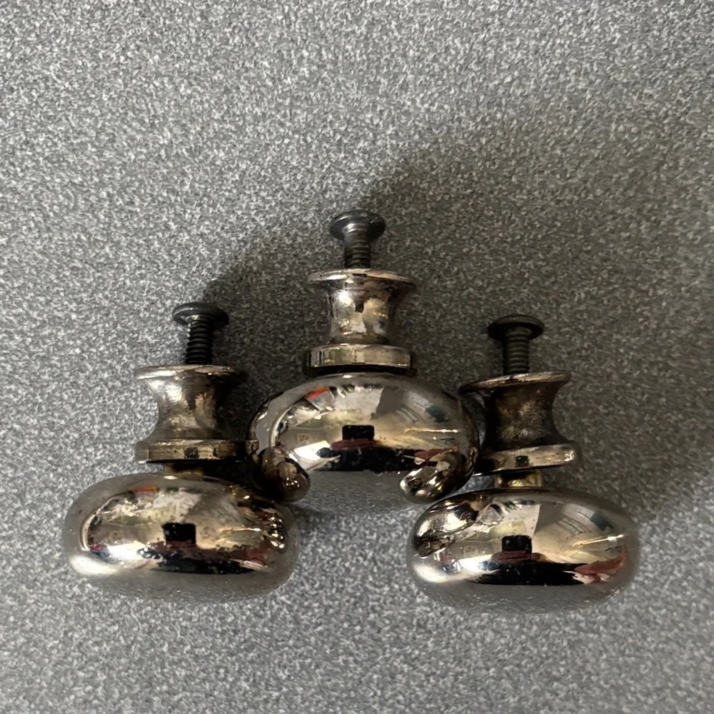 Set of Three Round Metal Cabinet Knobs - Silver